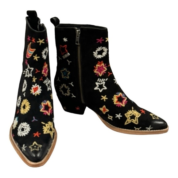 FREE PEOPLE Bowers Embroidered Ankle Boots Black Suede Size 38.5 - Picture 7 of 11